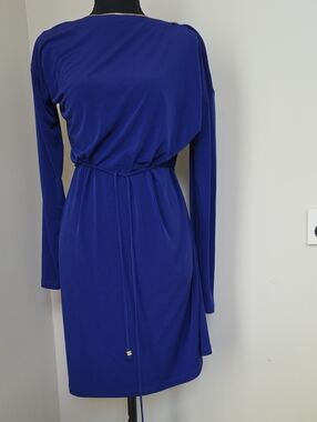 Women's Royal Blue Long-Sleeve Belted Dress